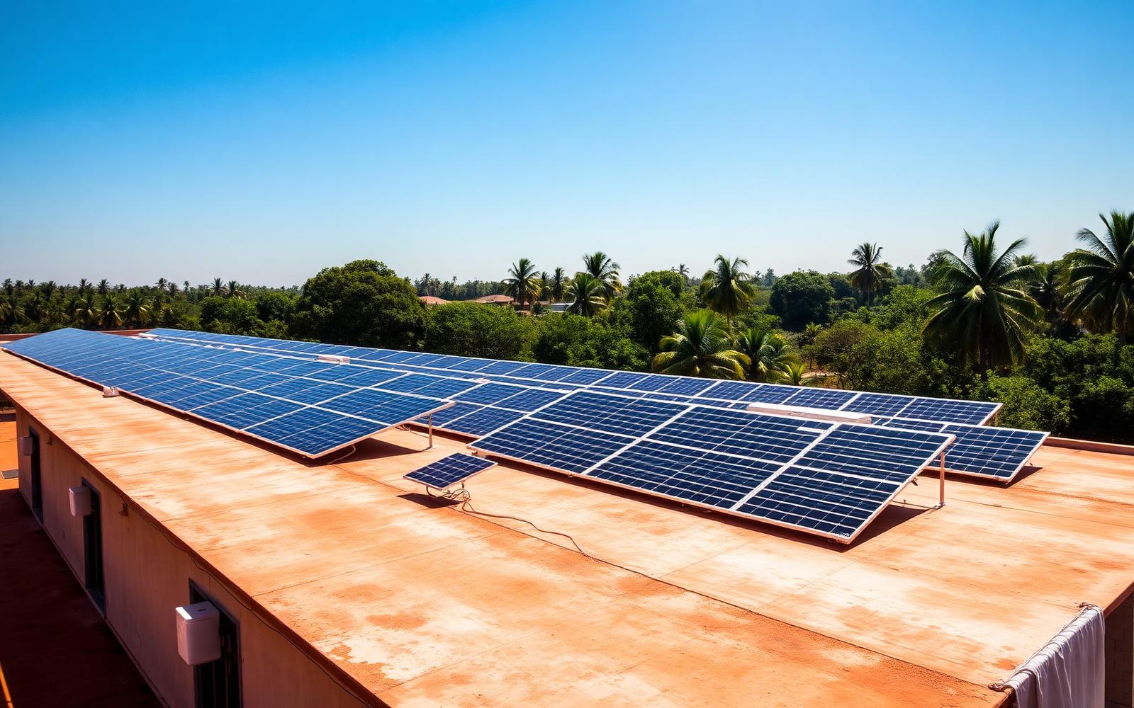 Paneles solares instalados sobre el techo de un edificio en Misiones